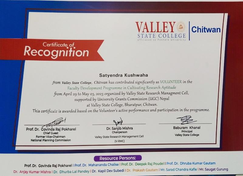 Certificate of Recognition